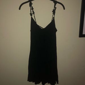 Lace up back black dress